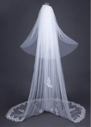 Two-layer Wedding Veil With Sequin Lace Appliques