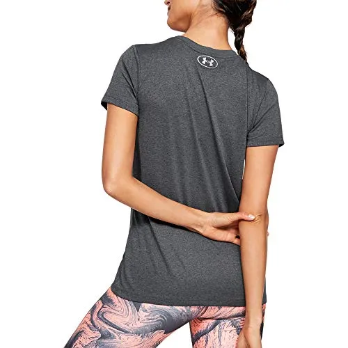 Under Armour Women's Tech T-Shirt, Carbon Heather/Metallic Silver, Large