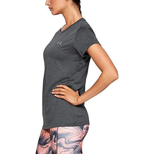 Under Armour Women's Tech T-Shirt, Carbon Heather/Metallic Silver, Large