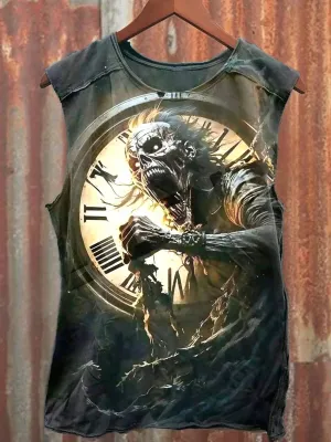 Unisex Cthulhu Skull Art Illustration Printed Casual Tank Top