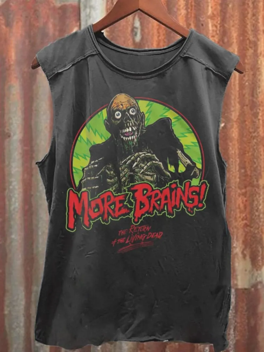 Unisex More Brains Print Casual 100% Cotton Tank Top