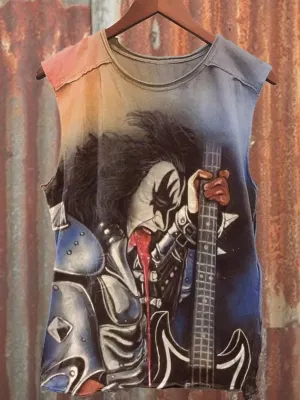 Unisex Retro Rock Music Printed Casual Tank Top