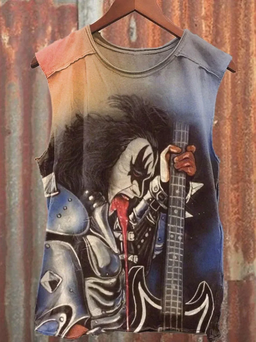 Unisex Retro Rock Music Printed Casual Tank Top