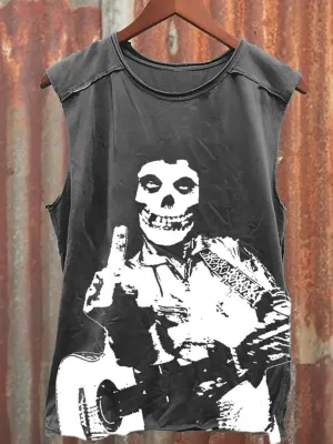 Unisex Retro Rock Music Skull Printed Casual Tank Top