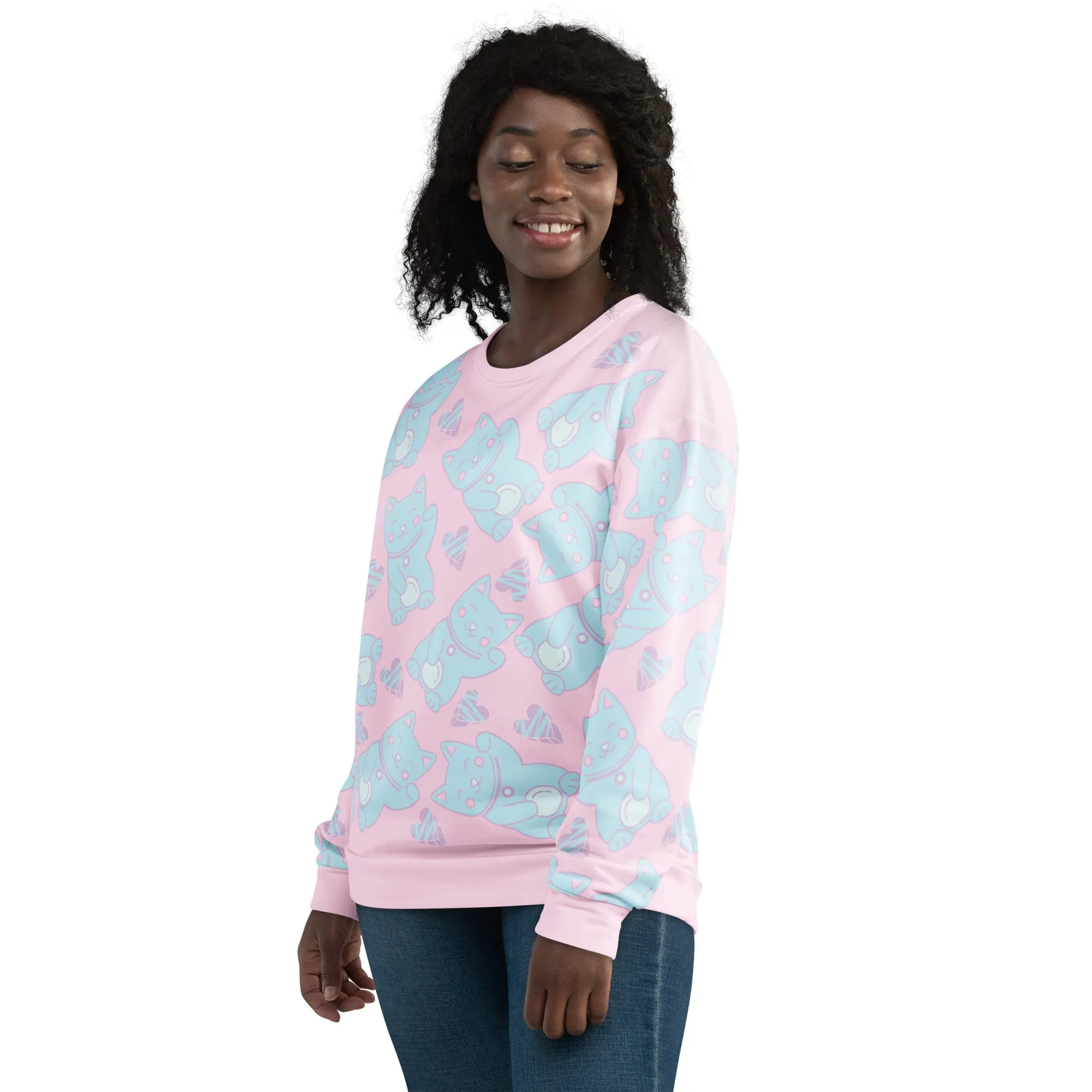 Unisex Sweatshirt, Kawaii Cats and Hearts