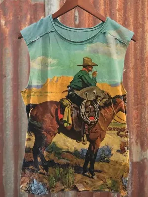 Unisex Vintage Western Print Casual Tank Top