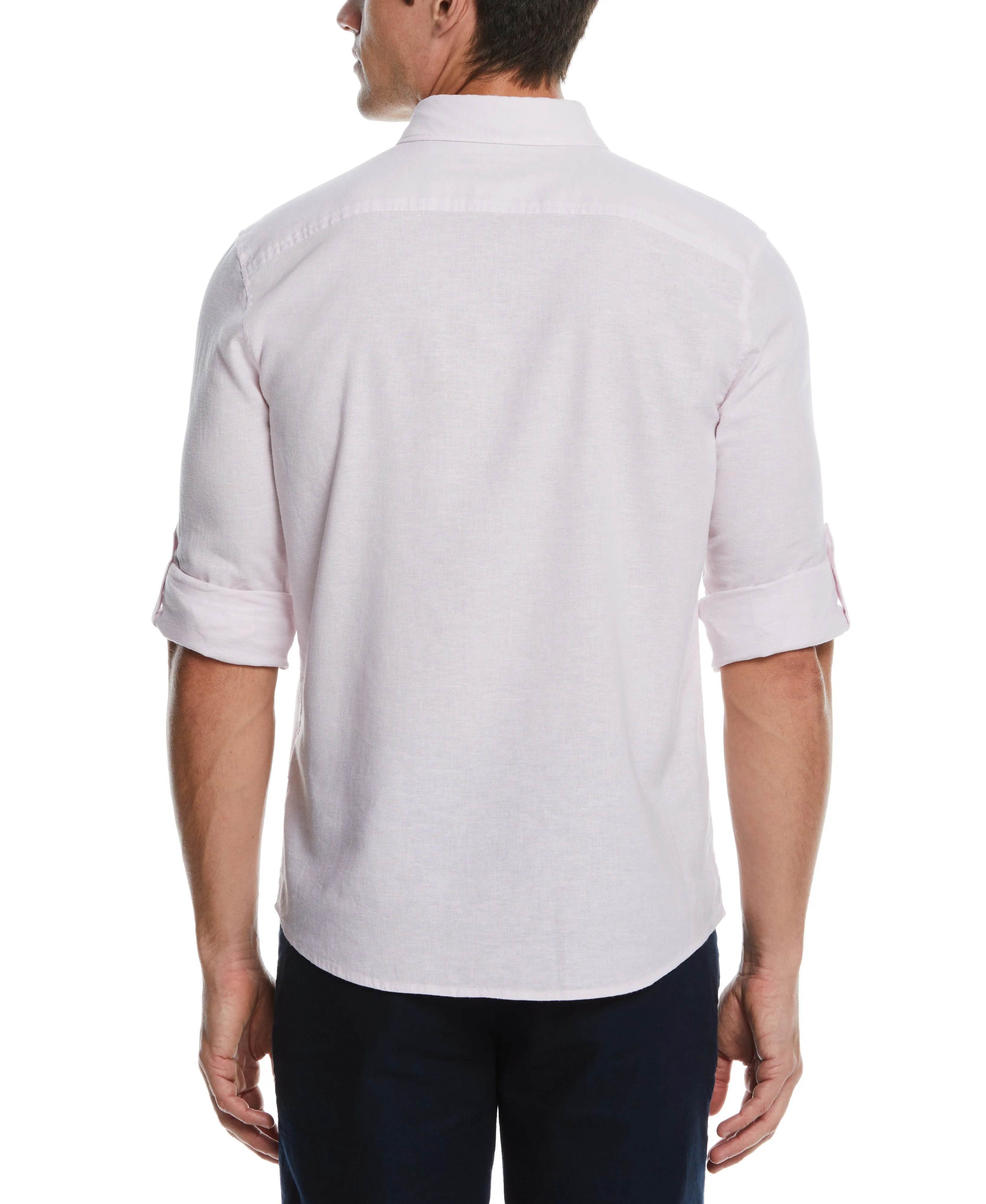 Untucked Slim Fit  Linen Blend Rolled Sleeve Shirt