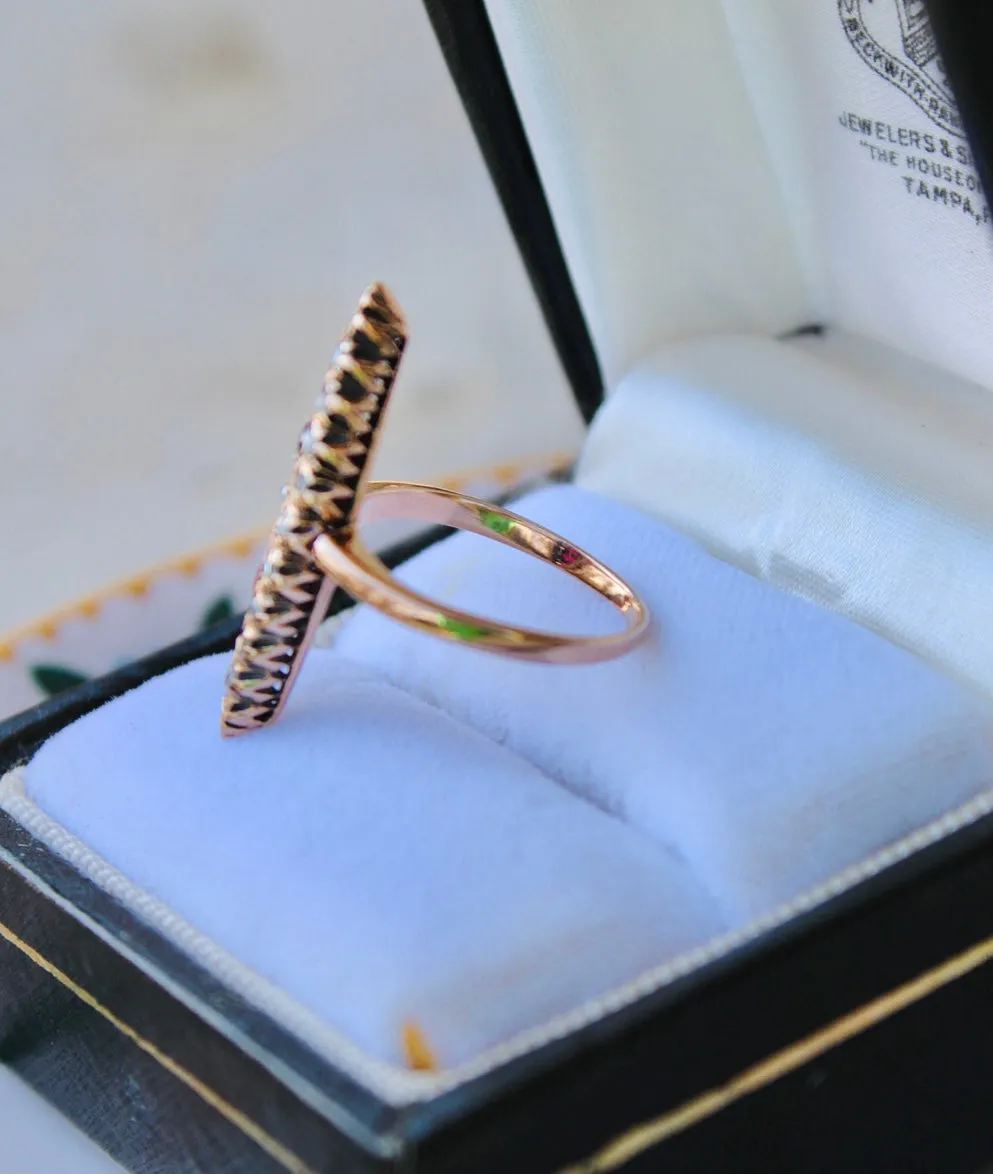 Victorian 14k Gold Ruby and Diamond Navette Ring- (circa 1890)