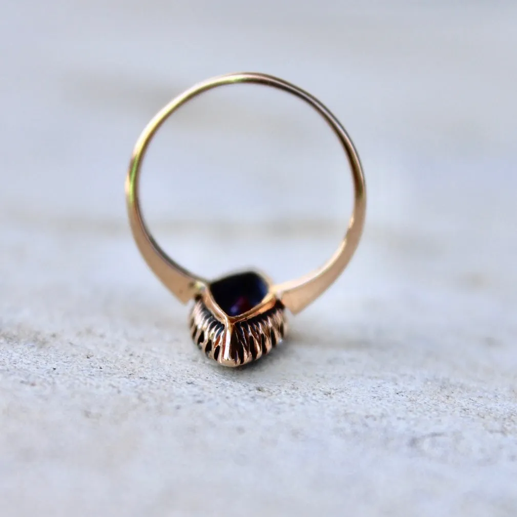 Victorian 14k Gold Ruby and Diamond Navette Ring- (circa 1890)