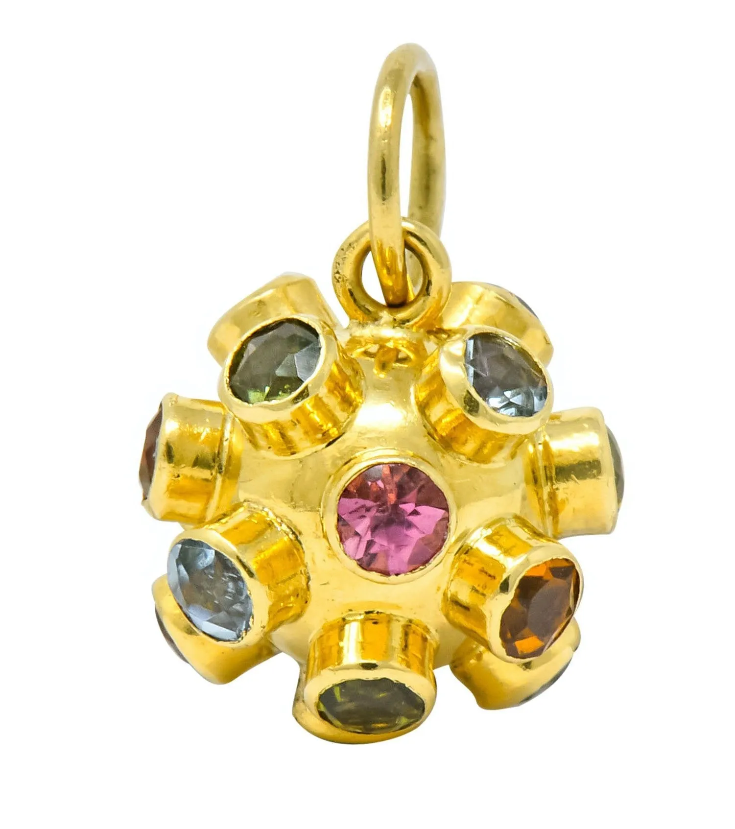 Vintage Citrine Garnet Multi-Gem 18 Karat Gold Sputnik Satellite Charm