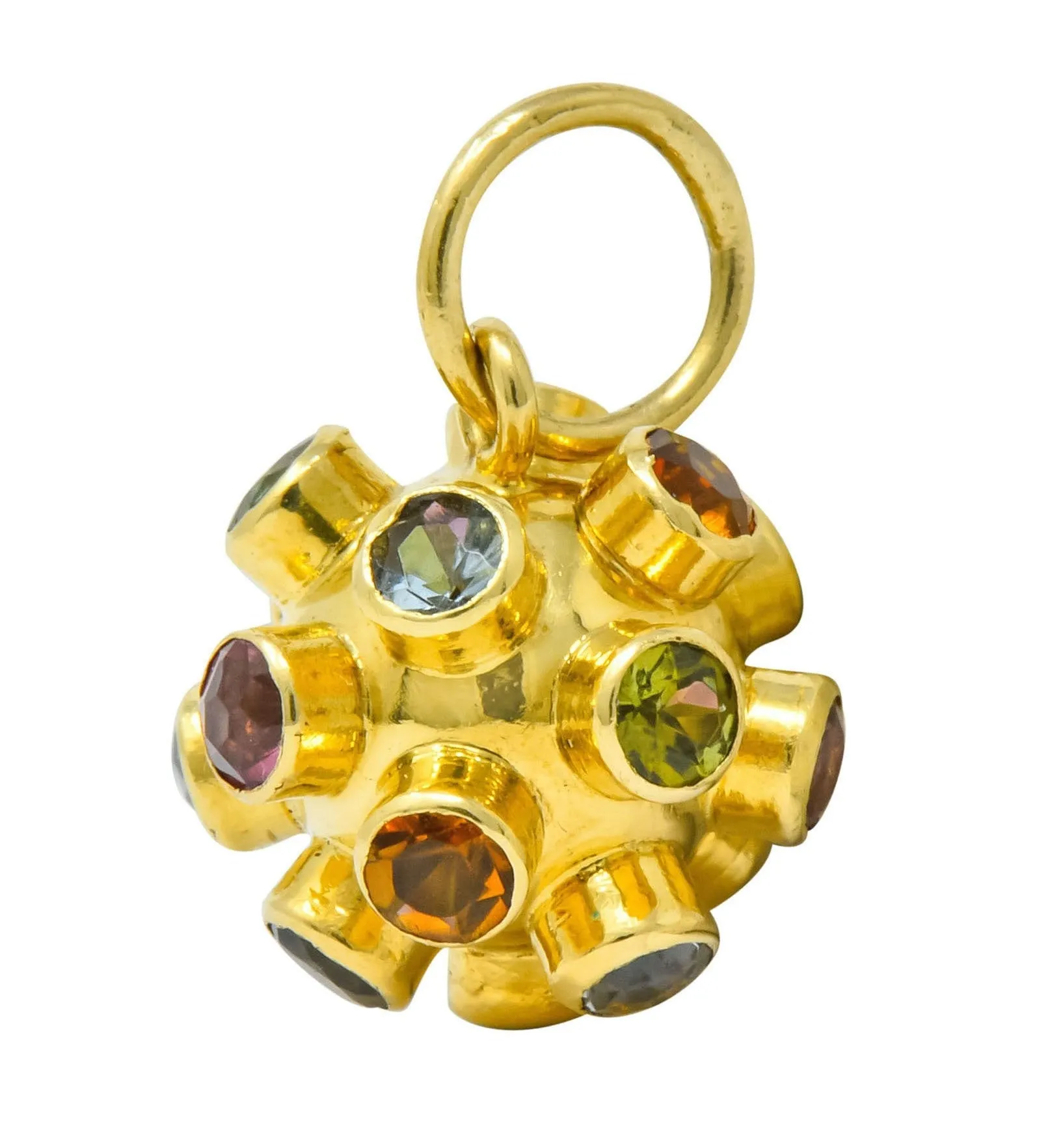 Vintage Citrine Garnet Multi-Gem 18 Karat Gold Sputnik Satellite Charm