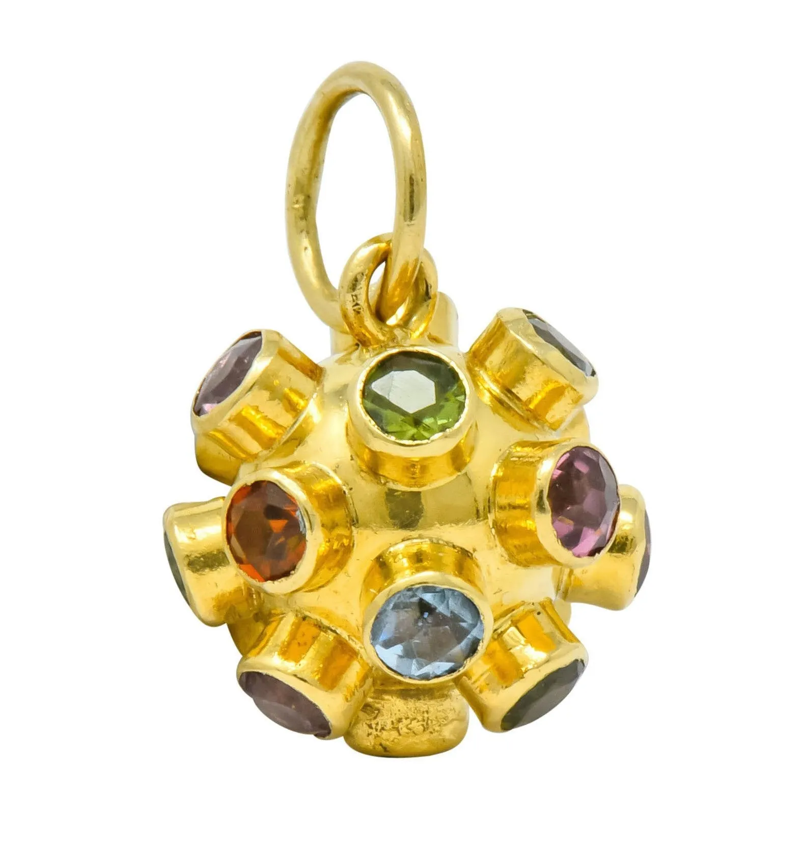 Vintage Citrine Garnet Multi-Gem 18 Karat Gold Sputnik Satellite Charm