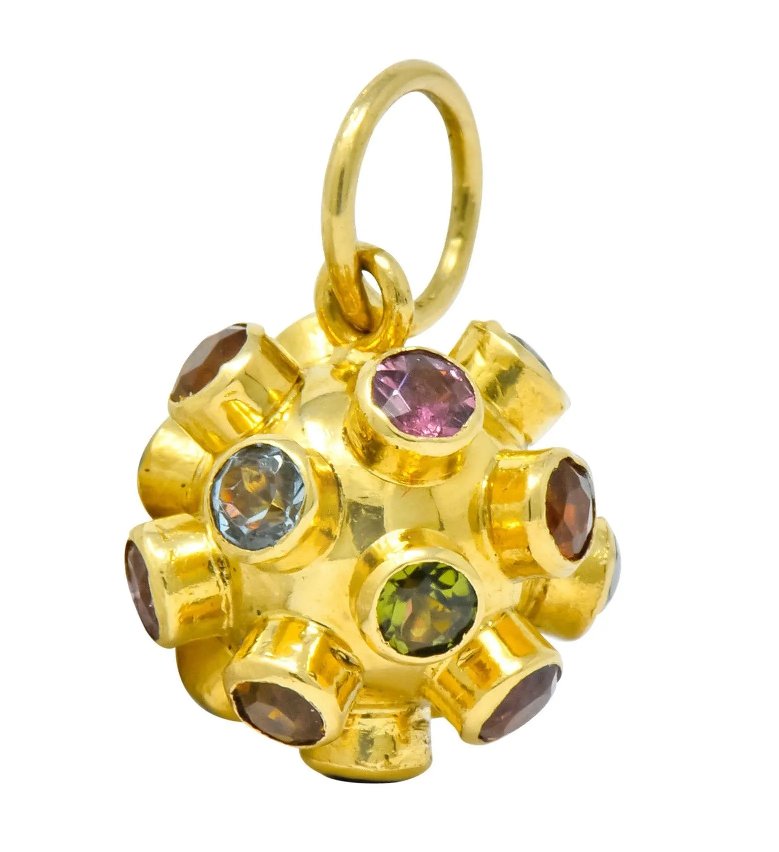 Vintage Citrine Garnet Multi-Gem 18 Karat Gold Sputnik Satellite Charm