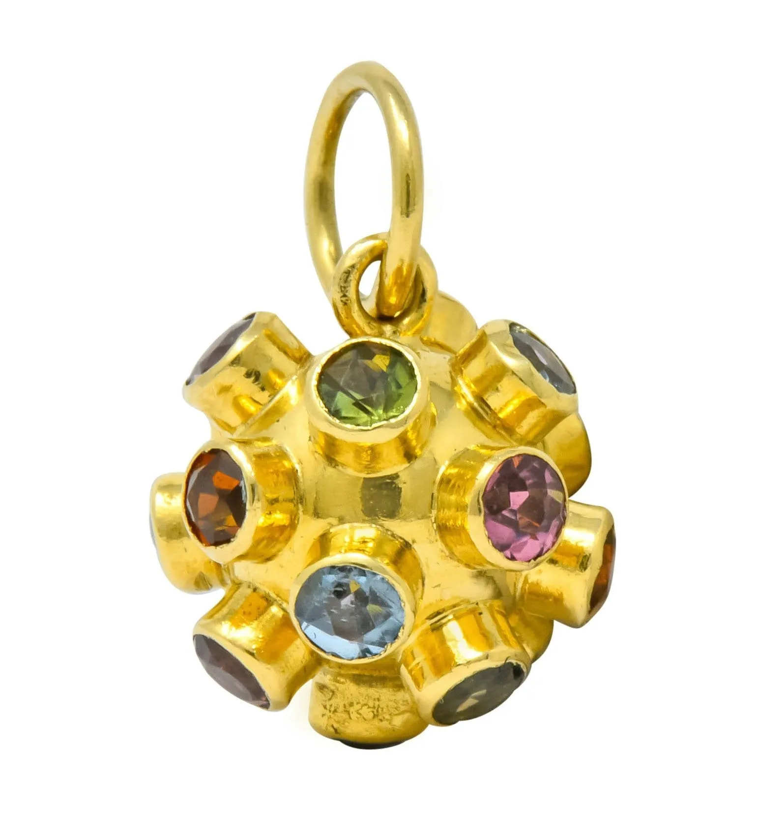 Vintage Citrine Garnet Multi-Gem 18 Karat Gold Sputnik Satellite Charm
