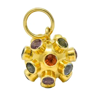 Vintage Citrine Garnet Multi-Gem 18 Karat Gold Sputnik Satellite Charm