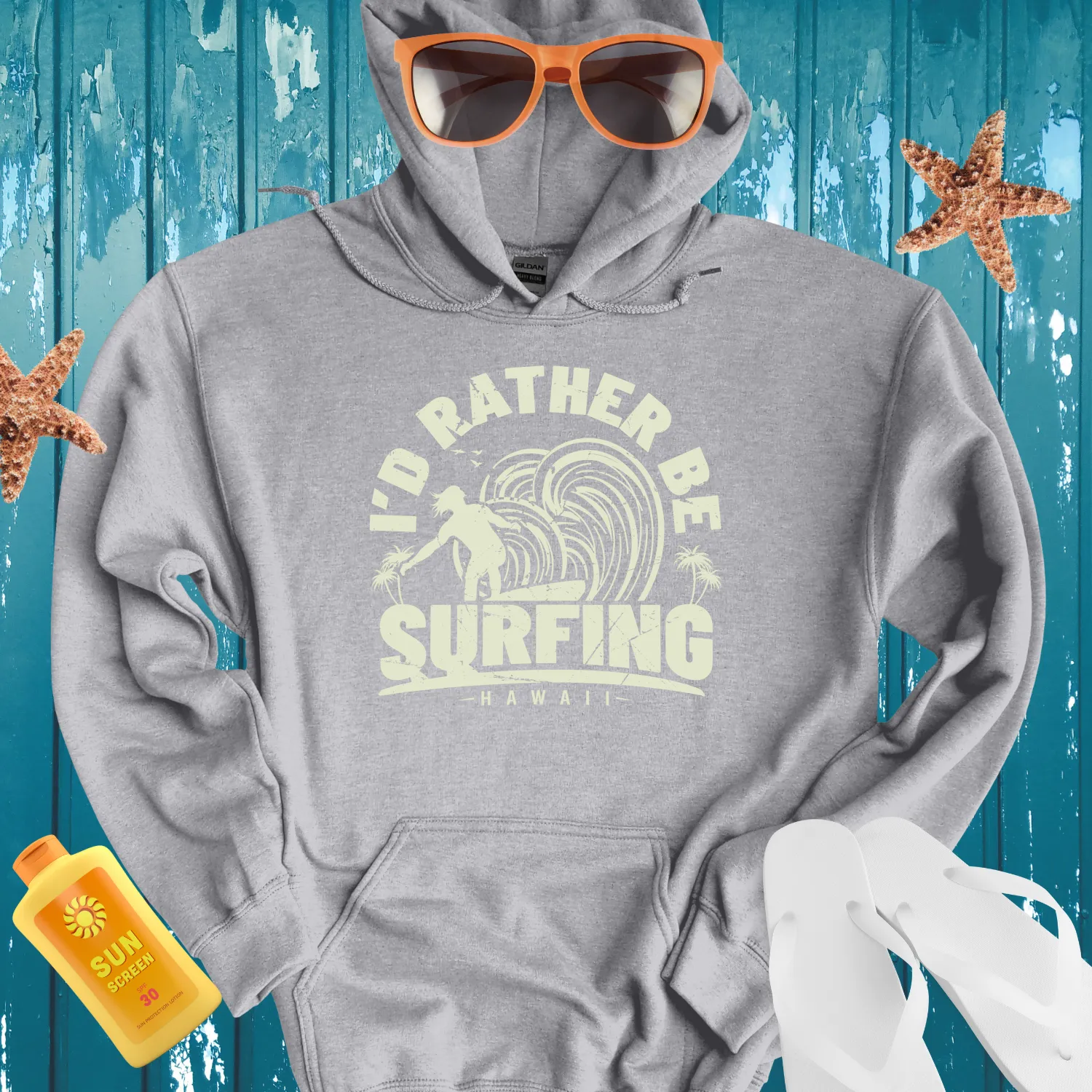Vintage Inspired Surfing Hoodie Beach And Wave Design