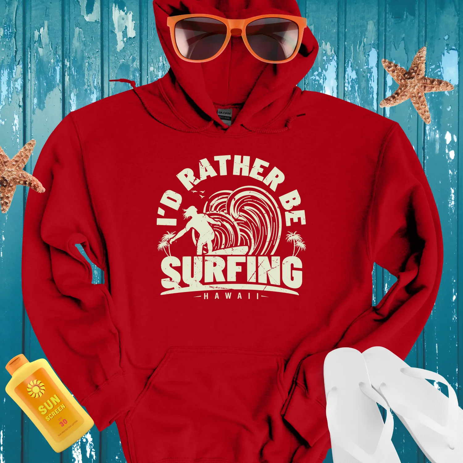 Vintage Inspired Surfing Hoodie Beach And Wave Design