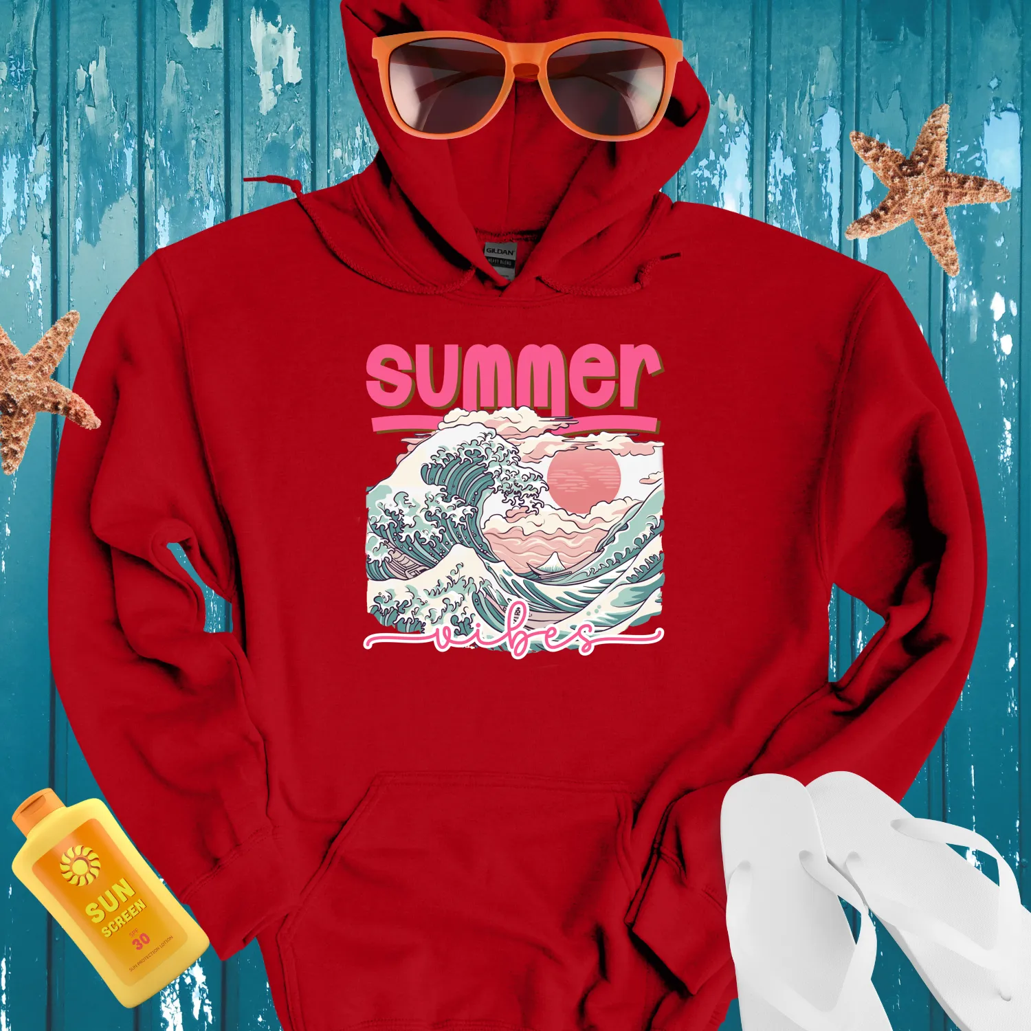 Vintage Japanese Wave Hoodie With Summer Vibes Design
