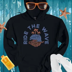 Vintage Navy Beach Vibe Hoodie With Wave Design