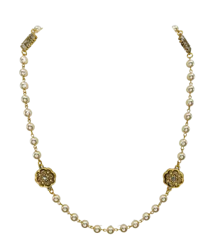 Vintage Reproduction Gold Charm & Pearl Necklace