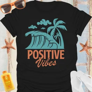 Vintage Style Ocean Wave T-Shirt With Positive Vibes