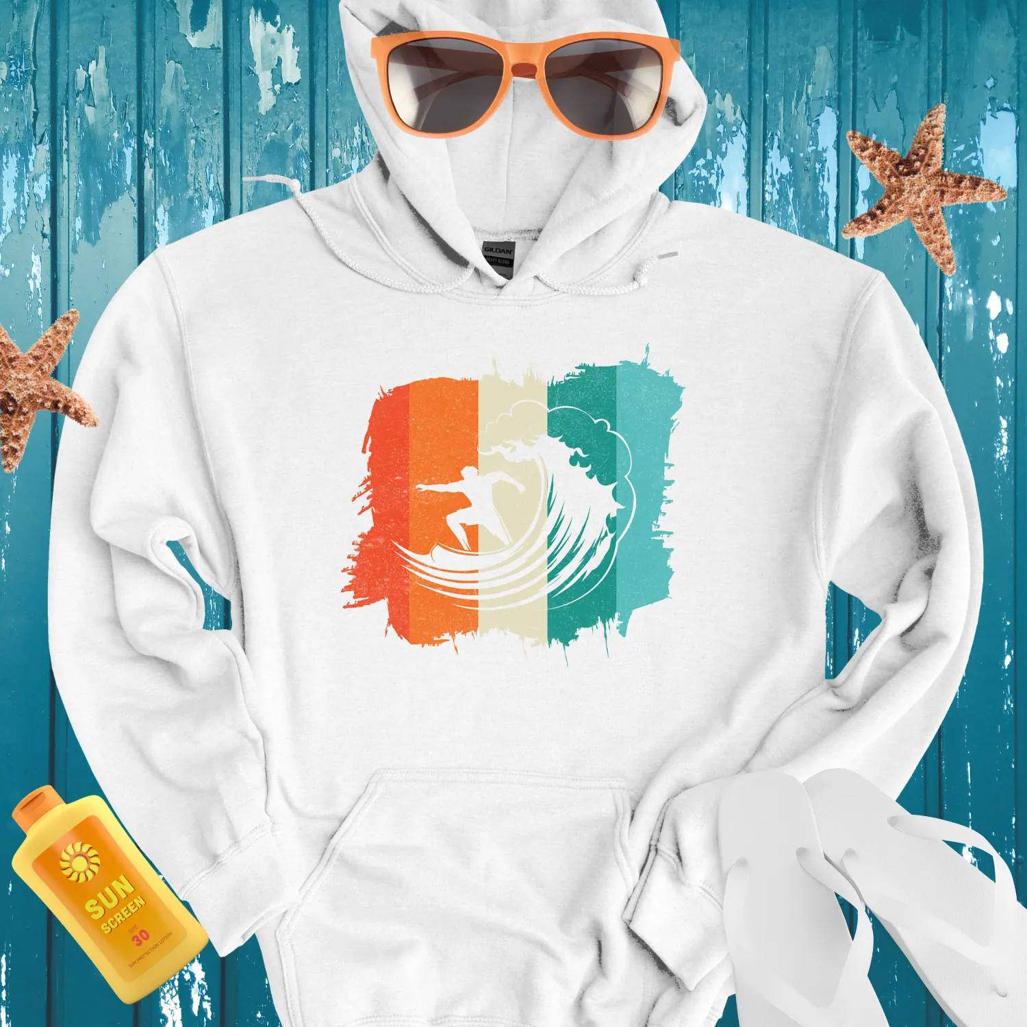 Vintage Surf Silhouette Hoodie With 70S Inspired Design