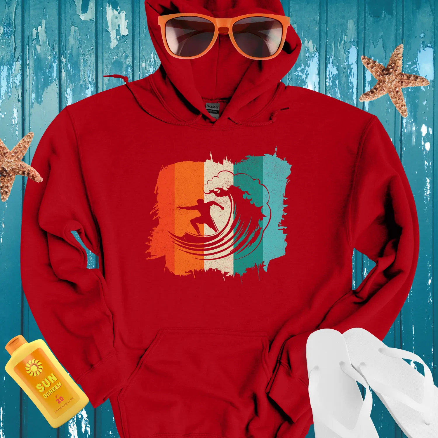 Vintage Surf Silhouette Hoodie With 70S Inspired Design