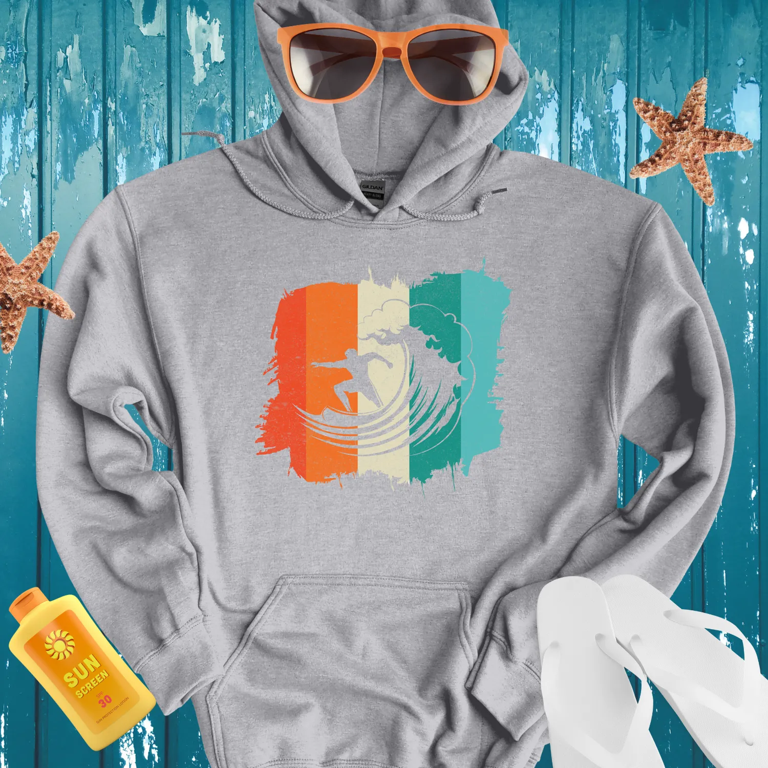 Vintage Surf Silhouette Hoodie With 70S Inspired Design