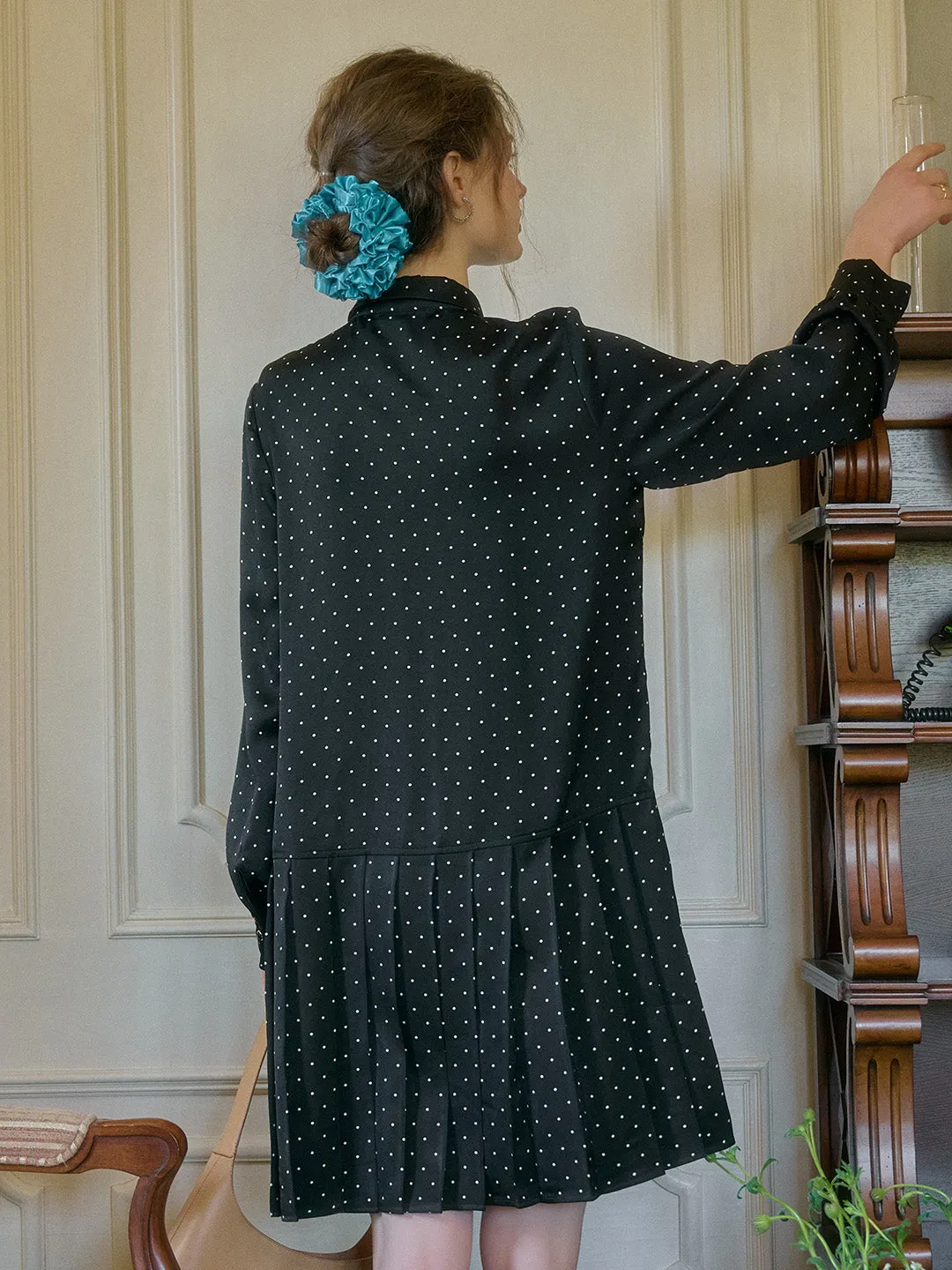 Violet Lapel Dots Pleated Dress
