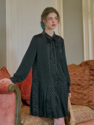 Violet Lapel Dots Pleated Dress