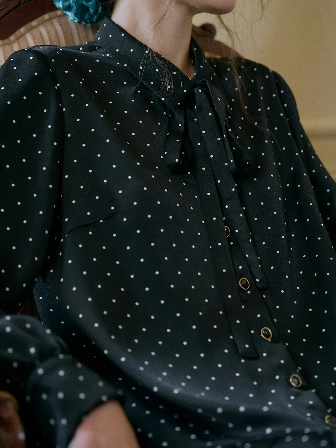 Violet Lapel Dots Pleated Dress