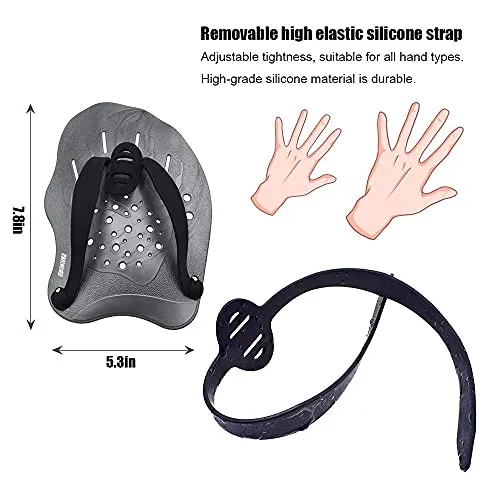 Vsidea Swim Training Hand Paddles with Ear Plugs and Nose Clip, Adjustable Straps Contour Swimming Paddles for Women Men and Children Professional Swimming Accessories (Silver)