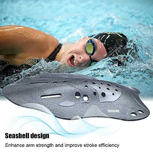 Vsidea Swim Training Hand Paddles with Ear Plugs and Nose Clip, Adjustable Straps Contour Swimming Paddles for Women Men and Children Professional Swimming Accessories (Silver)