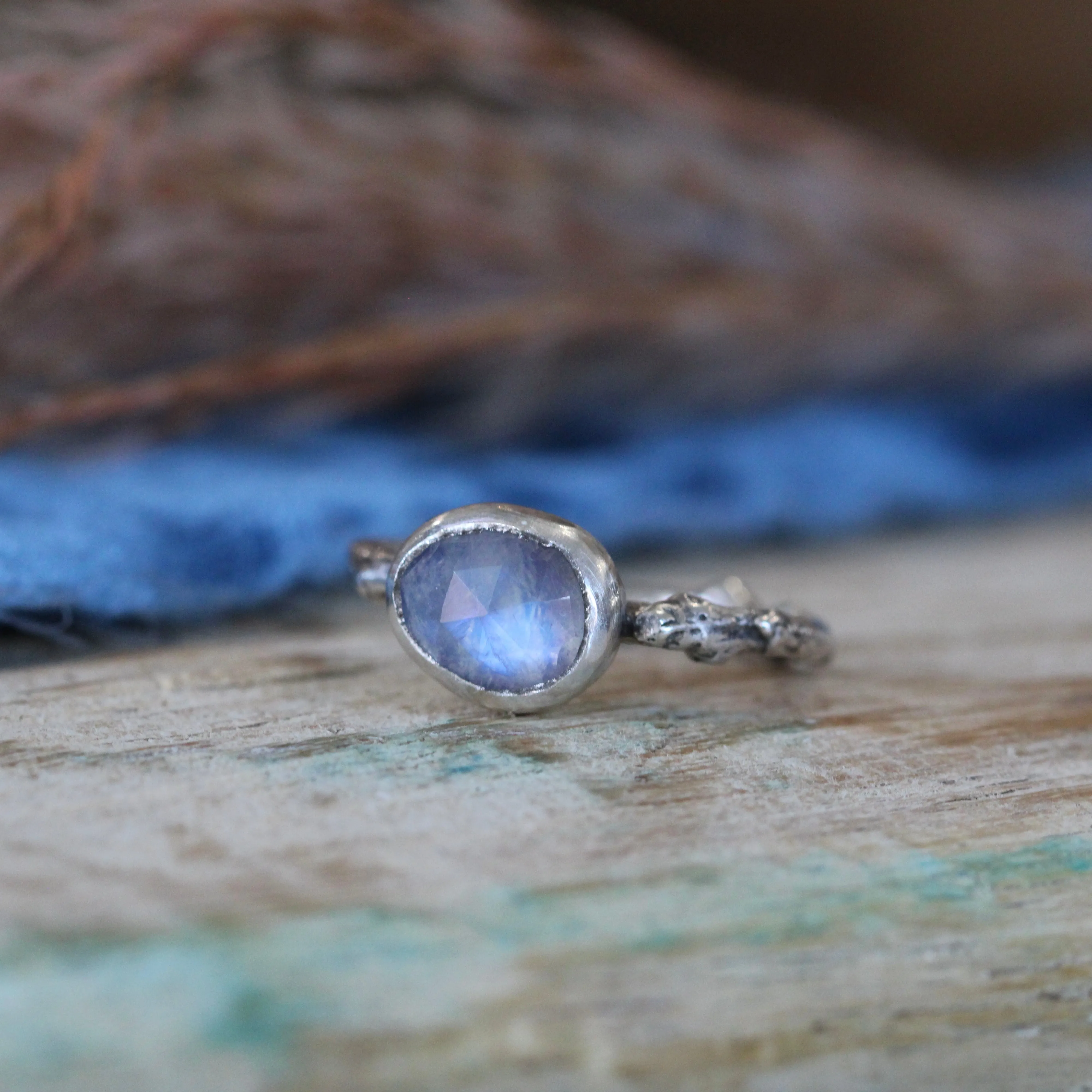 Wanderer Ring Moonstone and sterling silver cast branch