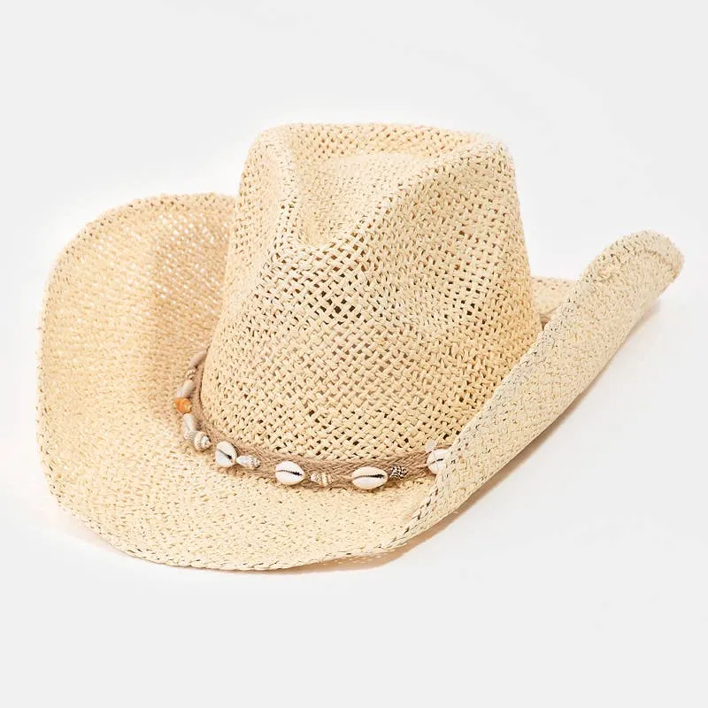 Western Straw Cowrie Shell Cowboy Hat