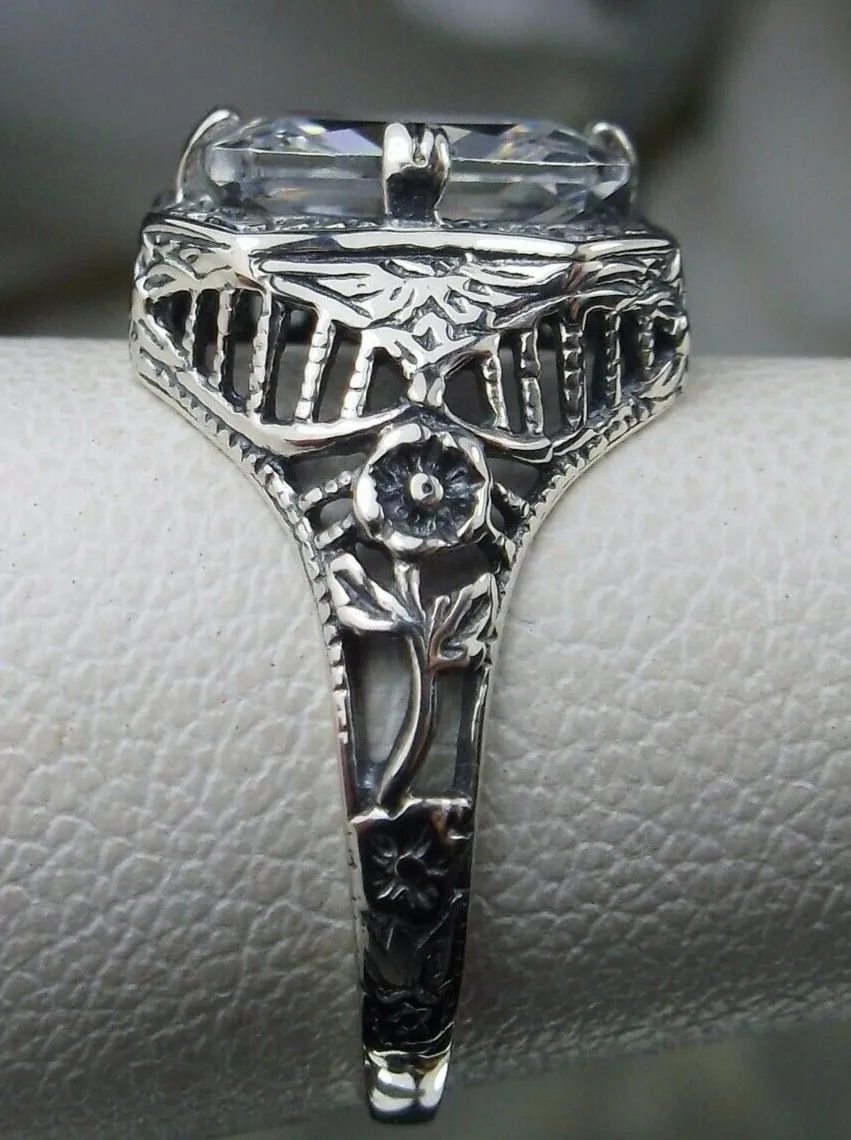 White CZ Ring, Lovely Rectangle Edwardian Style Jewelry #D148