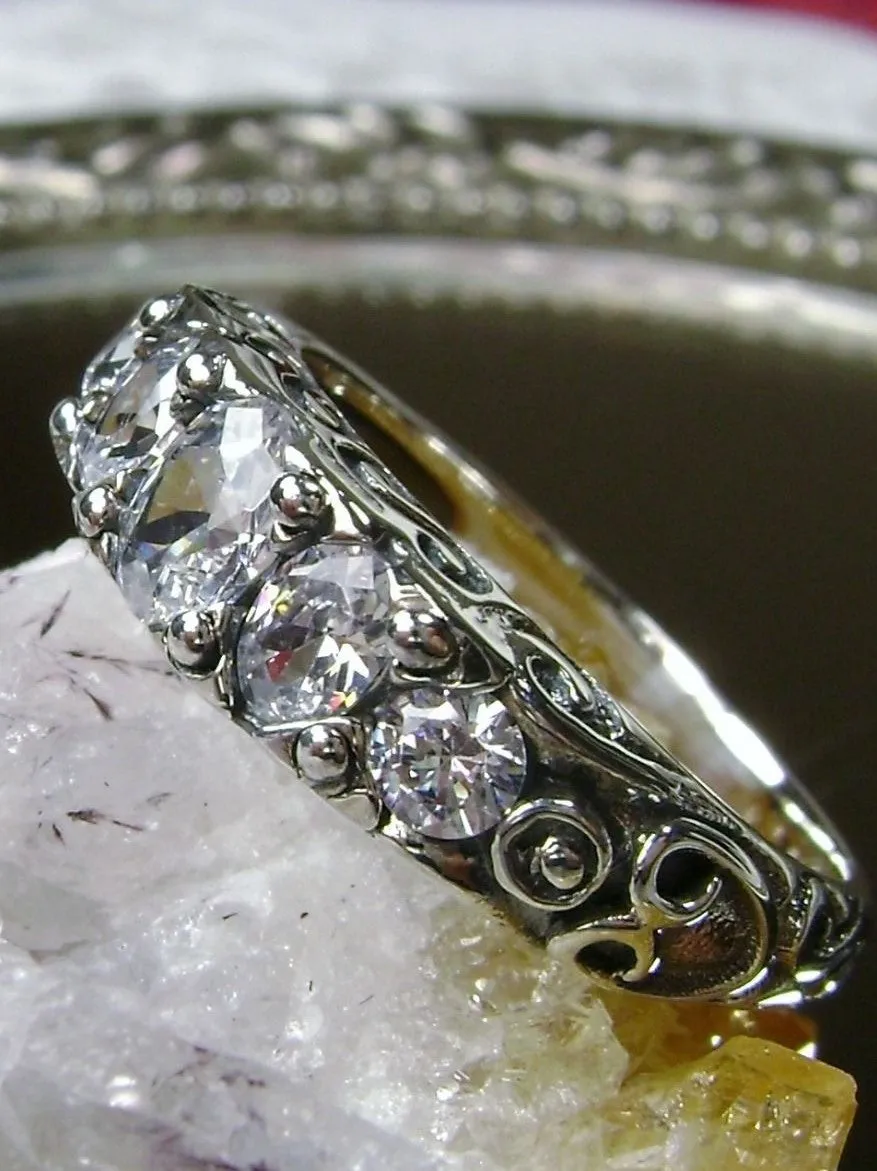 White CZ Ring, Size 9.5 Ring, 5-Stone Faux Diamond Georgian Ring, Victorian Jewelry Design#D19 - Ready to Ship