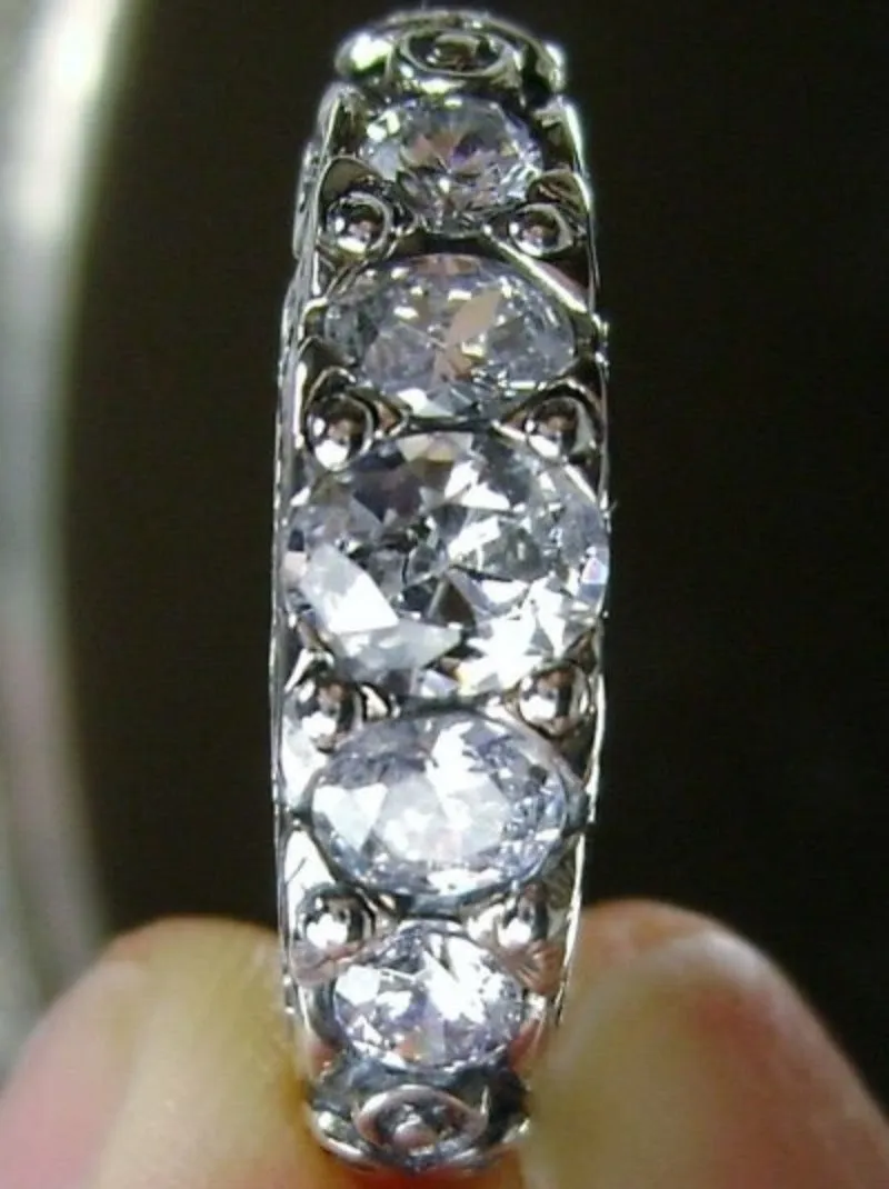 White CZ Ring, Size 9.5 Ring, 5-Stone Faux Diamond Georgian Ring, Victorian Jewelry Design#D19 - Ready to Ship