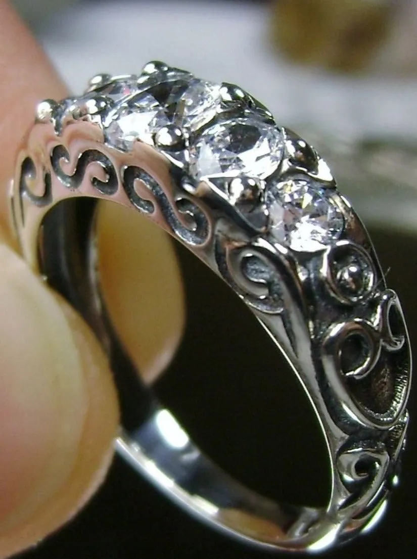 White CZ Ring, Size 9.5 Ring, 5-Stone Faux Diamond Georgian Ring, Victorian Jewelry Design#D19 - Ready to Ship
