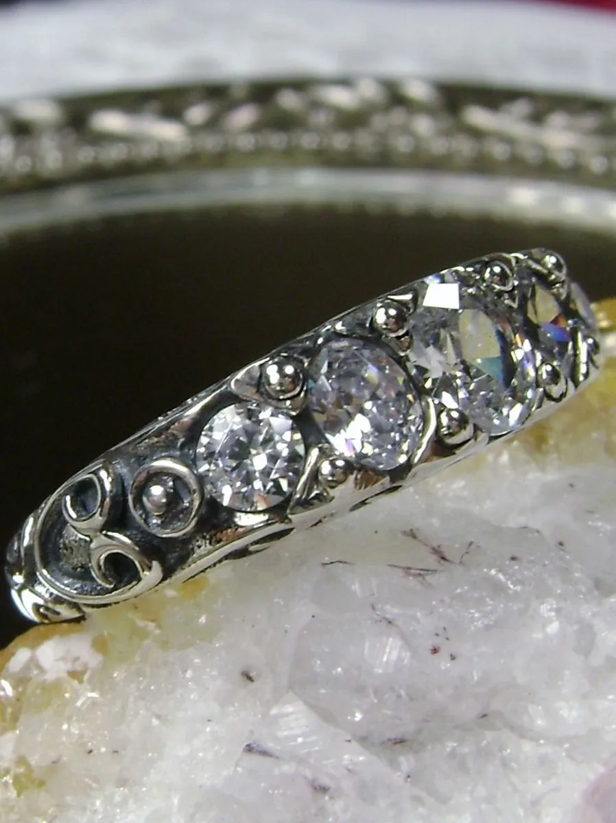 White CZ Ring, Size 9.5 Ring, 5-Stone Faux Diamond Georgian Ring, Victorian Jewelry Design#D19 - Ready to Ship