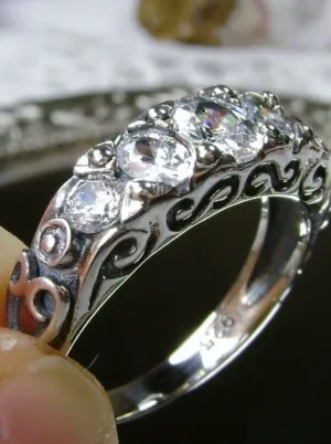 White CZ Ring, Size 9.5 Ring, 5-Stone Faux Diamond Georgian Ring, Victorian Jewelry Design#D19 - Ready to Ship