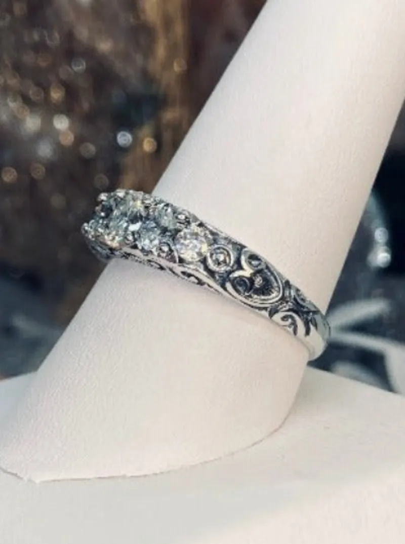 White CZ Ring, Size 9.5 Ring, 5-Stone Faux Diamond Georgian Ring, Victorian Jewelry Design#D19 - Ready to Ship