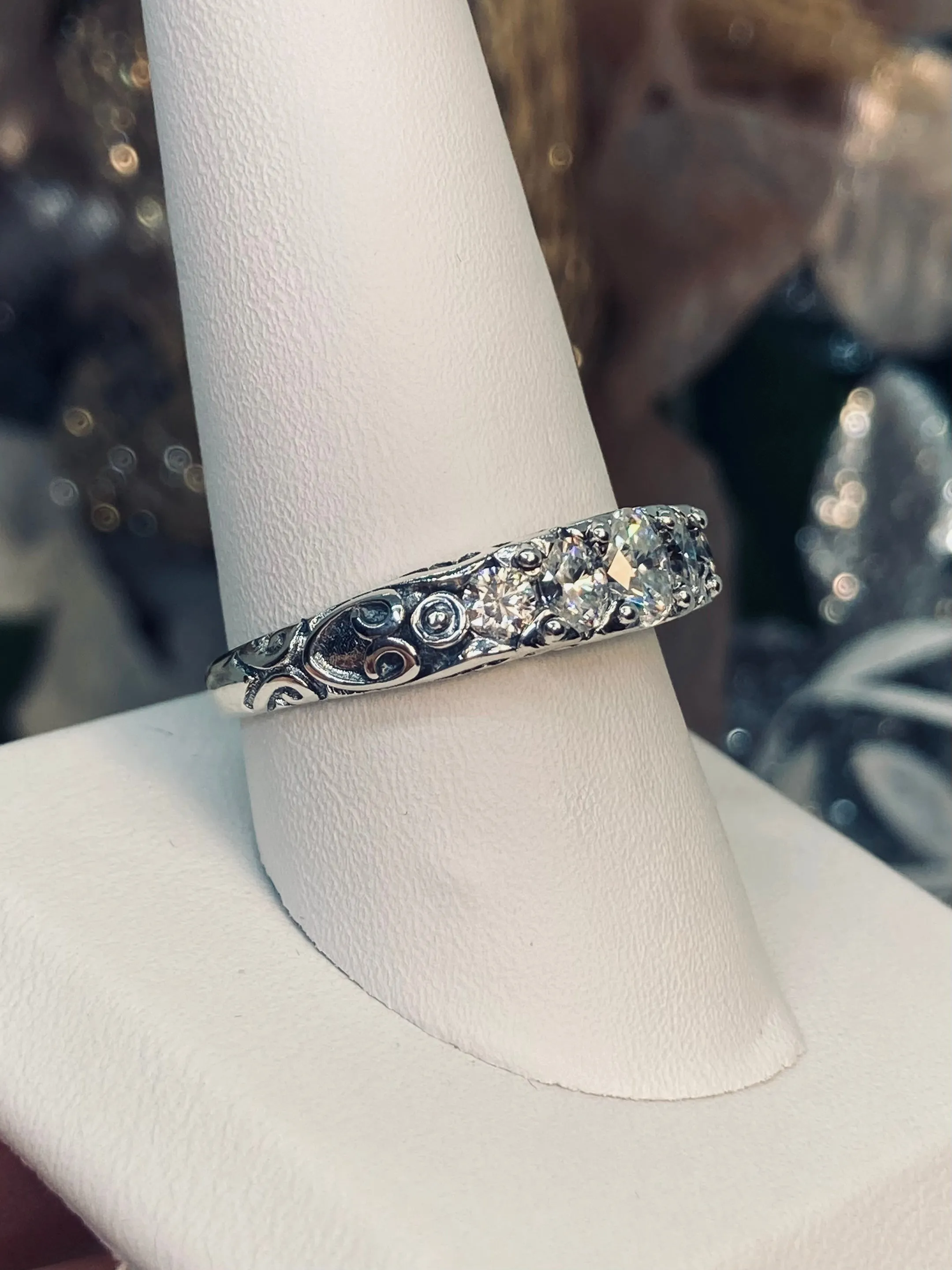White CZ Ring, Size 9.5 Ring, 5-Stone Faux Diamond Georgian Ring, Victorian Jewelry Design#D19 - Ready to Ship