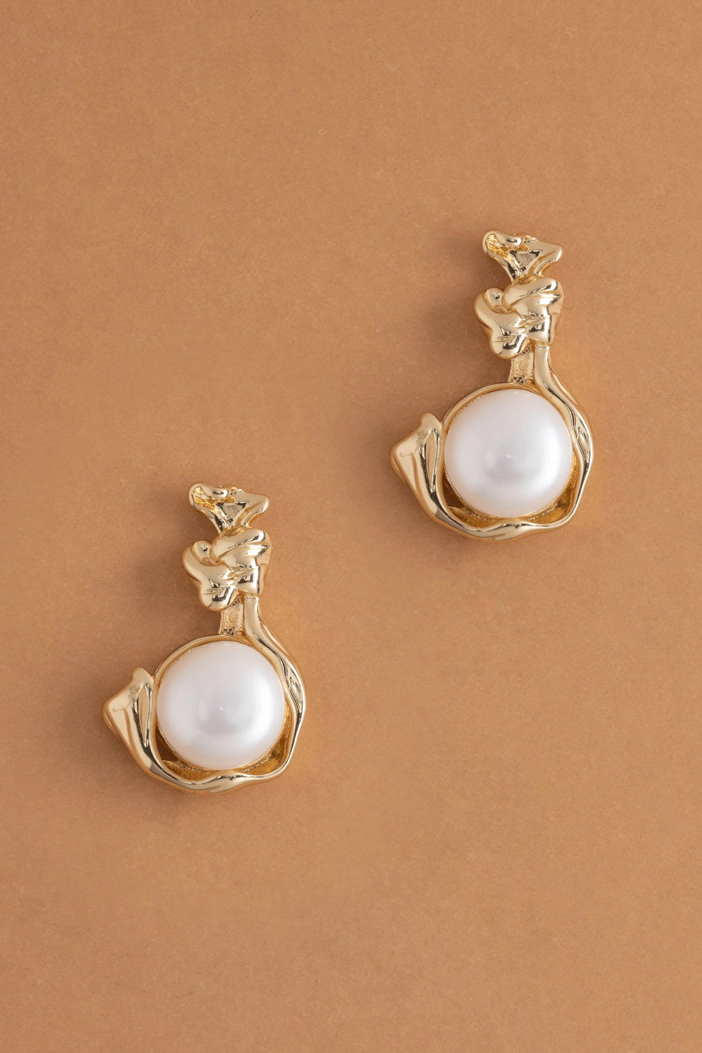 White Pearl Gold Cradle Earrings