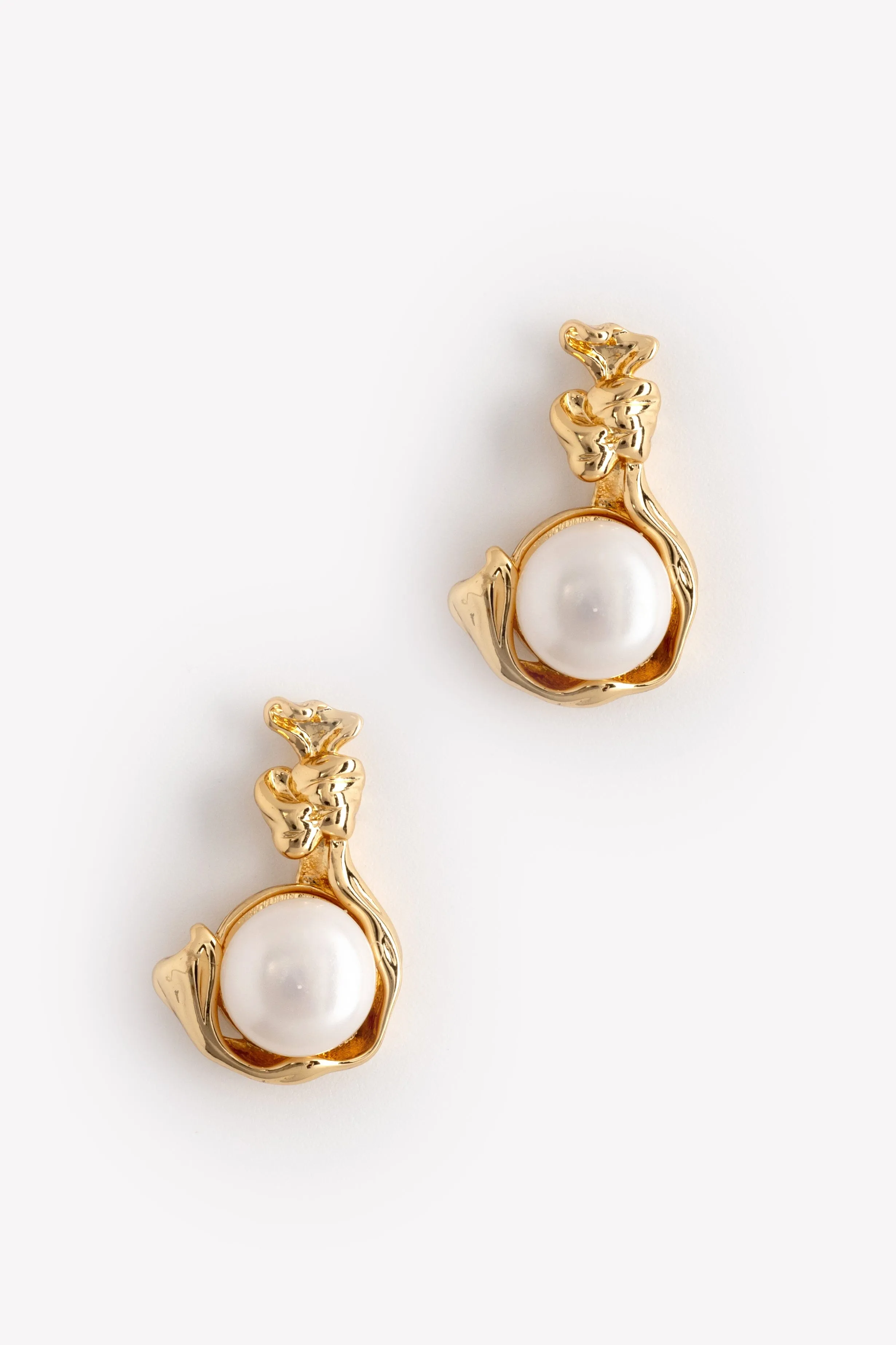 White Pearl Gold Cradle Earrings