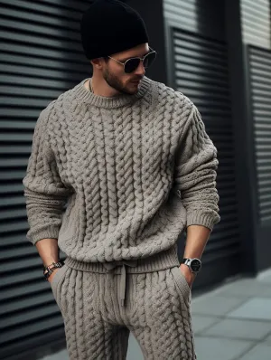 Winter Men's Gray Oversized Thick Knitted Set
