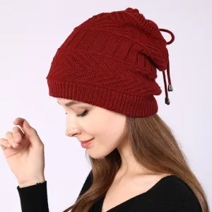 women knitted  Hat solid snood scarf warm winter Female Beanie cap
