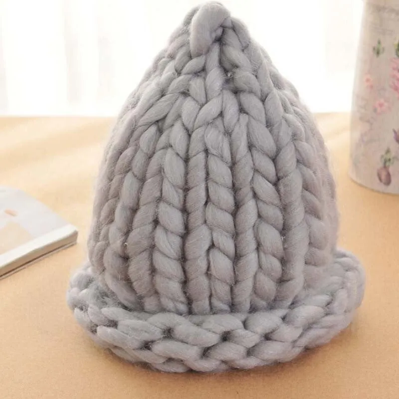 Women Winter Warm Hat Handmade Knitted Coarse Lines Cable Hats Knit Cap Candy Color Beanie Crochet Caps Women Accessories