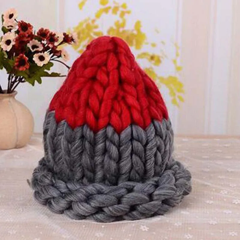 Women Winter Warm Hat Handmade Knitted Coarse Lines Cable Hats Knit Cap Candy Color Beanie Crochet Caps Women Accessories
