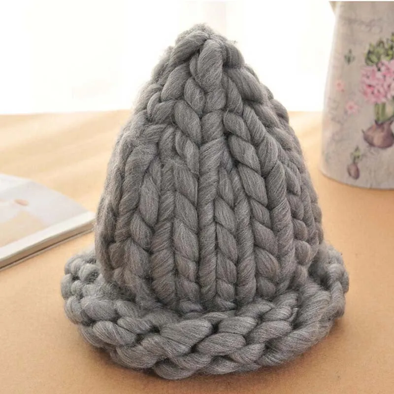 Women Winter Warm Hat Handmade Knitted Coarse Lines Cable Hats Knit Cap Candy Color Beanie Crochet Caps Women Accessories